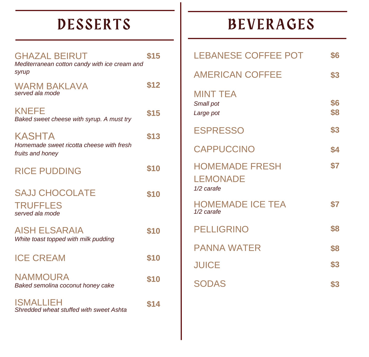 Desserts and Beverages